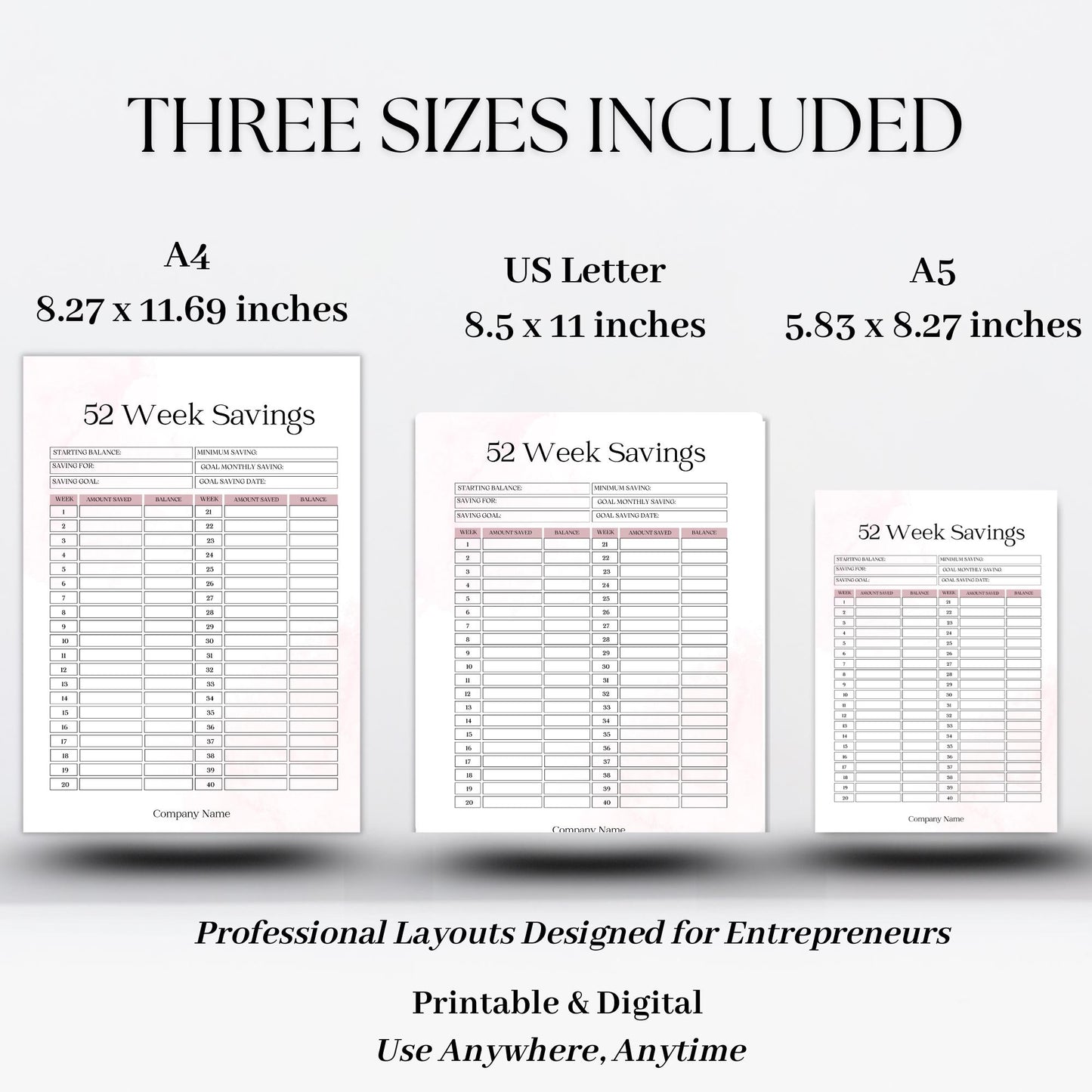 52-Week Savings Tracker | Digital Budget Planner | Printable PDF for Personal Use | Instant Download