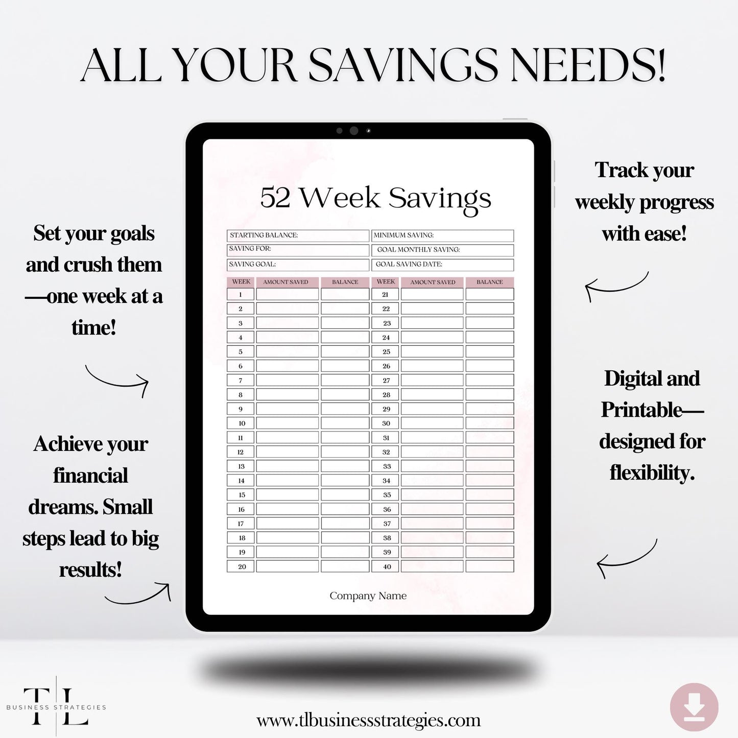 52-Week Savings Tracker | Digital Budget Planner | Printable PDF for Personal Use | Instant Download