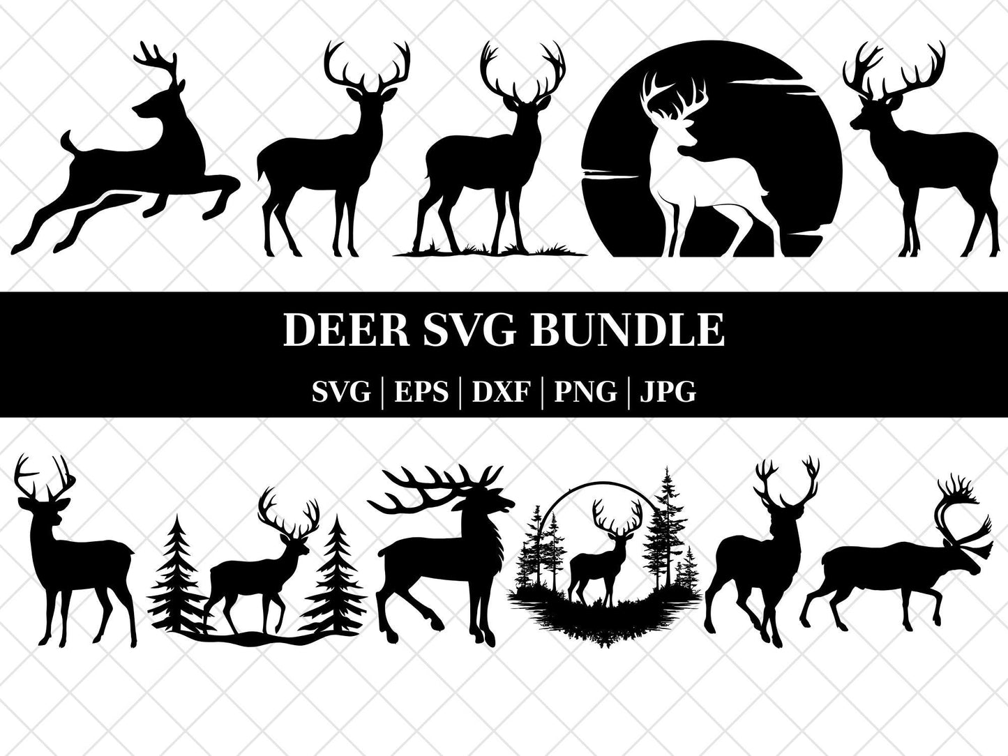 Deer SVG Bundle, Deer Hunting SVG, Deer png, Deer vector, Deer cut files, Deer head svg, Deer antlers svg, Laser Cut files, Deer Clip Art