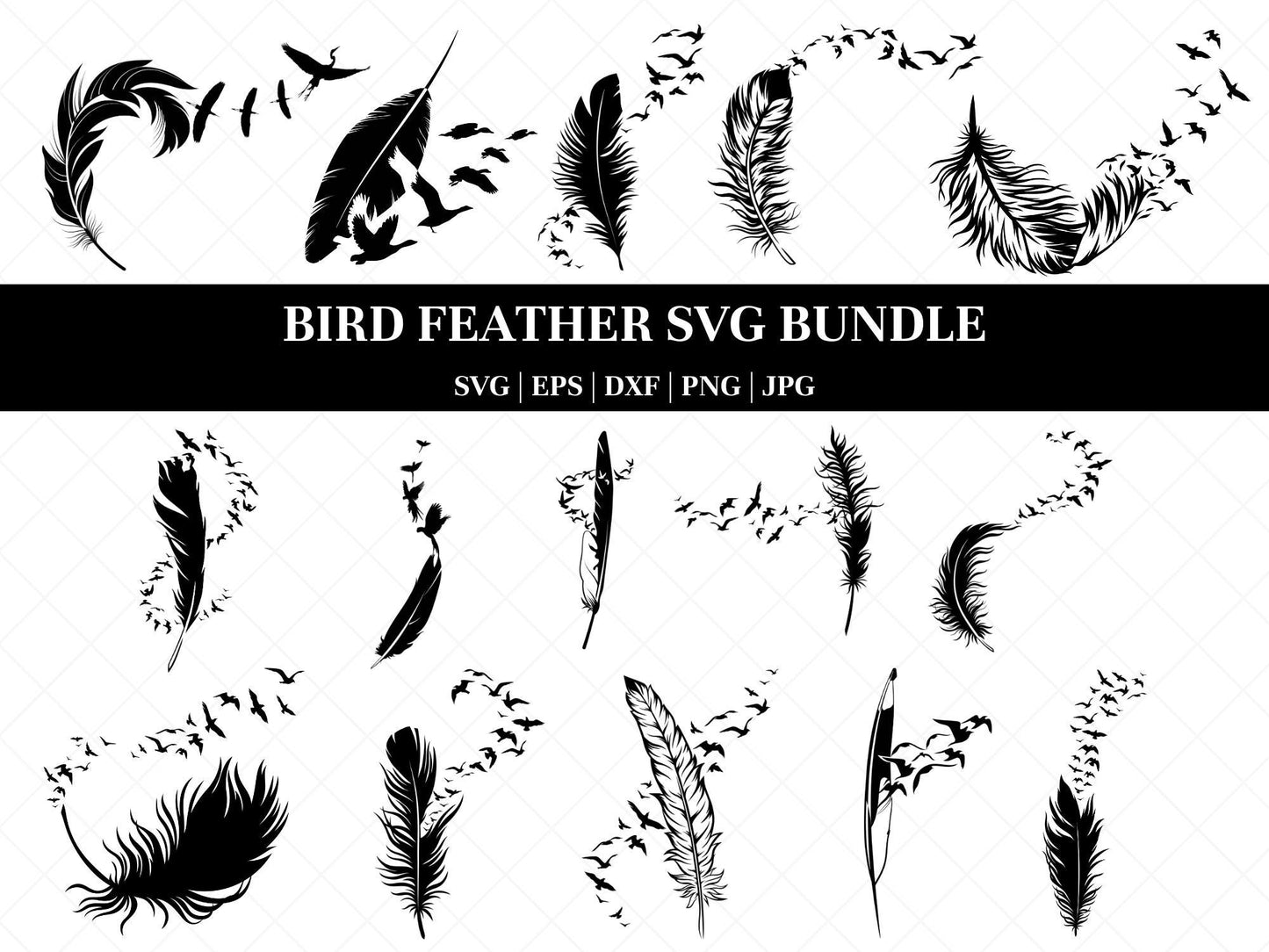 Feather svg bundle, Feather birds svg, dxf, png, jpg, Feathers Silhouette, Boho feather svg, Tribal feather svg, Instant Download
