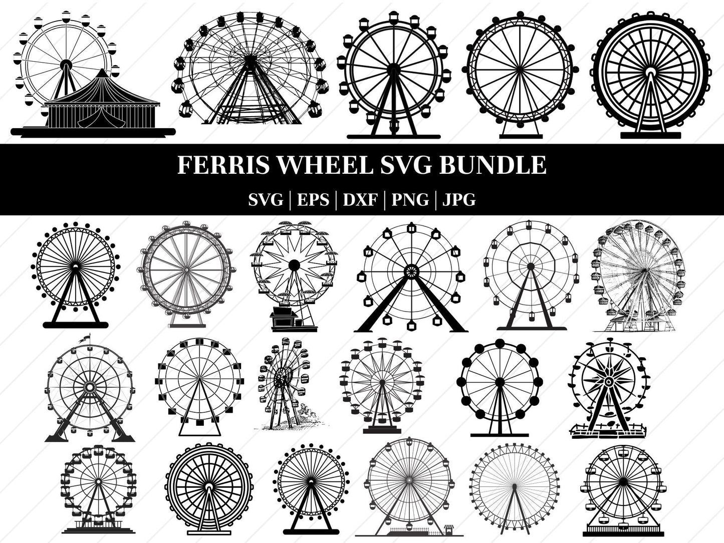 Ferris Wheel SVG Bundle, Ferris Wheel dxf, Ferris Wheel png, Ferris Wheel vector, Ferris Wheel clipart, Theme Park svg