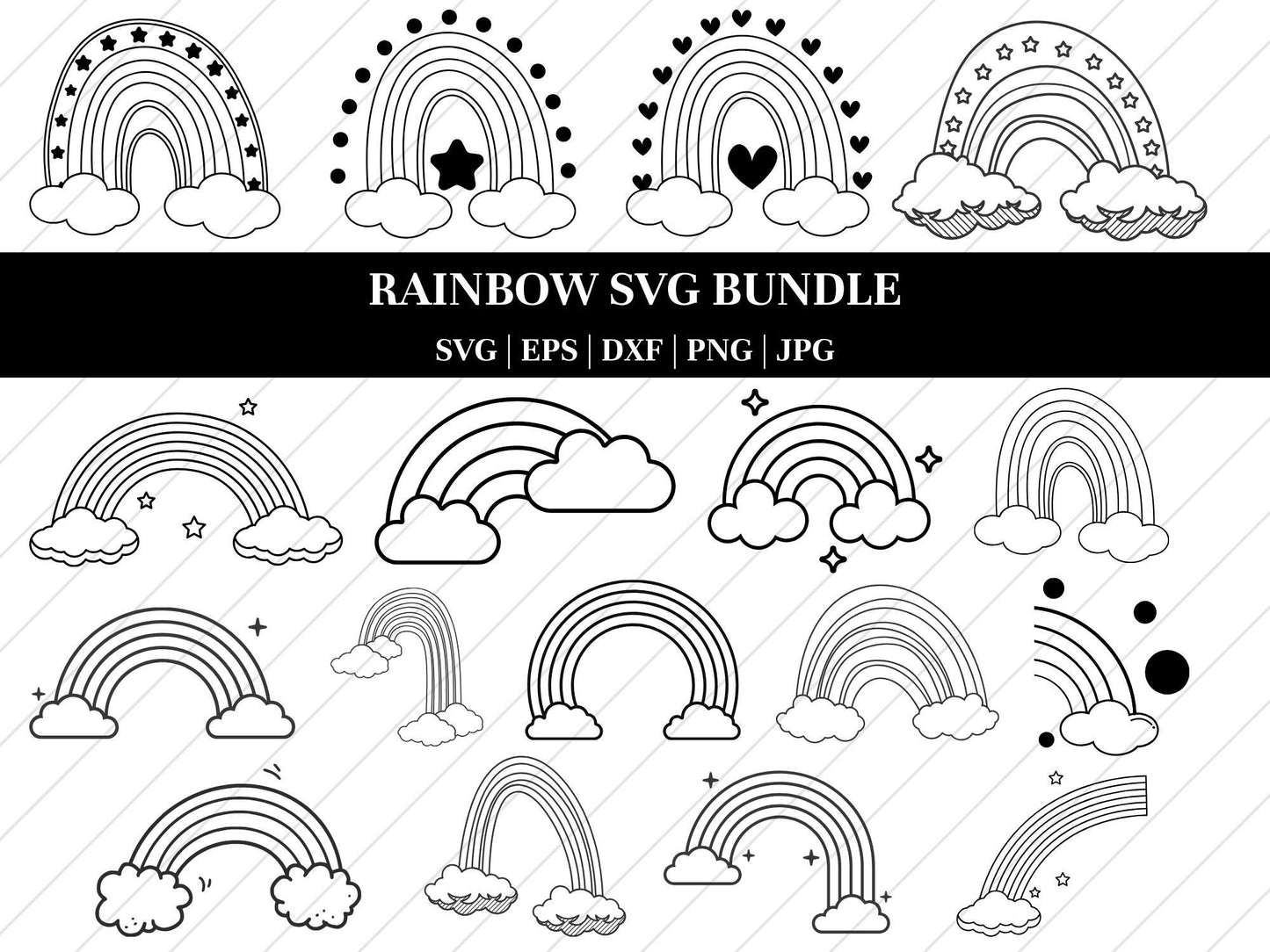 Rainbow SVG Bundle - Rainbow PNG Bundle - Rainbow Clipart - Rainbow SVG Cut Files for Cricut, Rainbow Silhouette, Rainbow Vector