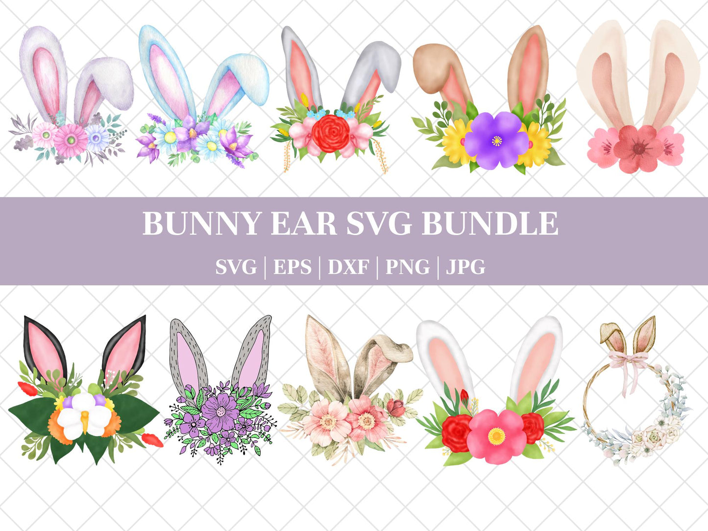 Easter bunny ears svg bundle, Rabbit ears svg, Cricut and silhouette png