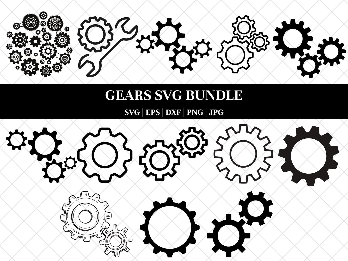 Gears SVG Bundle, Gears PNG Bundle, Gears Clipart, Gears SVG Cut Files for Cricut, Gears Silhouette, Gear Shapes Svg, Metal Gears Svg